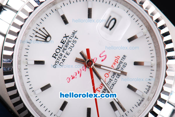 Rolex Datejust Turn-O-Graph Oyster Perpetual Automatic Movement with White Dial and Red Second Hand - Click Image to Close